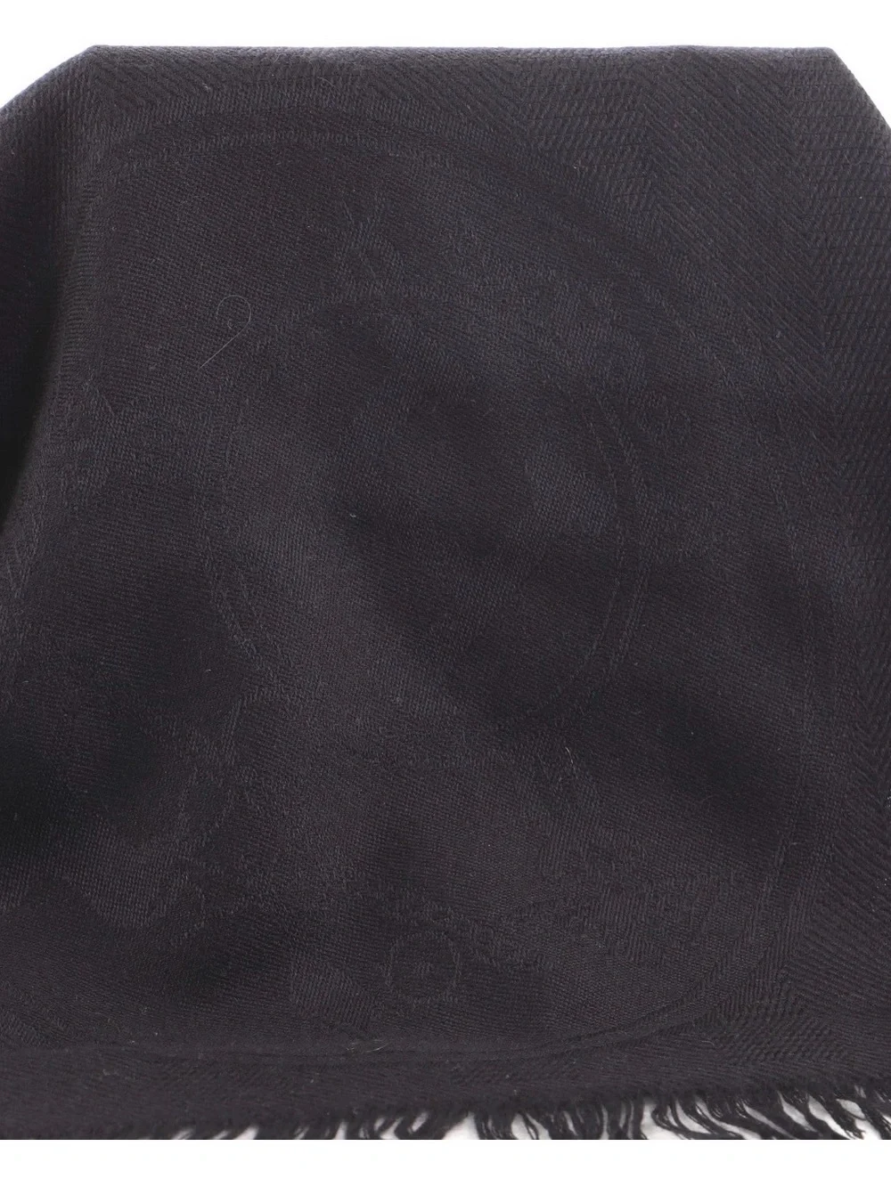 Hermes Dark Gray Branded Fringed Scarf